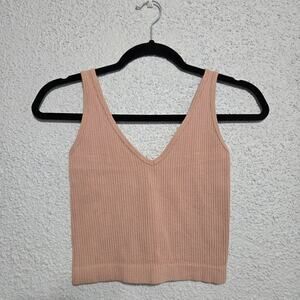 Intimately Free People Womens Ribbed Pink V-Cut Bralette‎ Size XS/S Lounge Gym